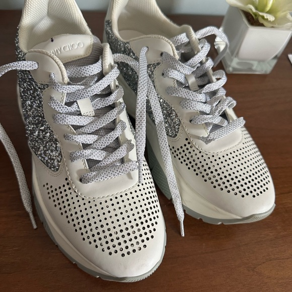 Jimmy Choo Glittery White and Silver Sneakers - Picture 1 of 4